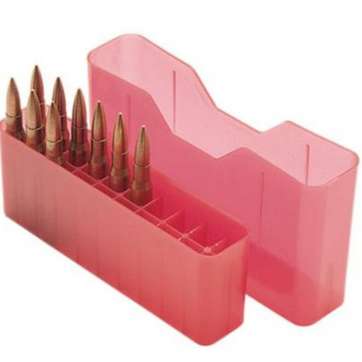 MTM J-20 Ammo Box 20rd Rifle 2.35" OAL Sm Base Poly Clear Red MTM Molded Products