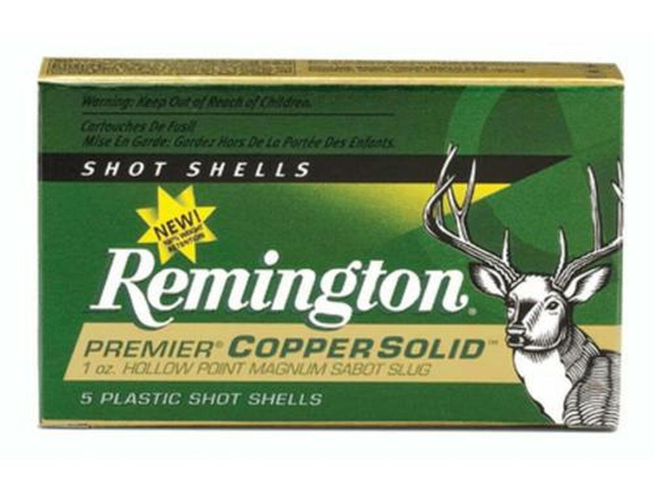 Remington Premier Copper 12 Gauge 3 Inch 1550 FPS 1 Ounce Copper Solid Hollow Point Sabot Slugs Remington