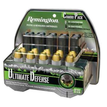 Remington Ultimate Defense Combination Pack .45 Colt 230 Grain Brass Jacketed Hollow Point and .410 Shotshell 2.5 Inch 1300 fps 4 Pellet 000 Buckshot Package of 10 Each Remington