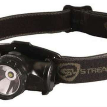 Streamlight Enduro with alkaline batteries. Visor Clip and Elastic Strap. Black Streamlight