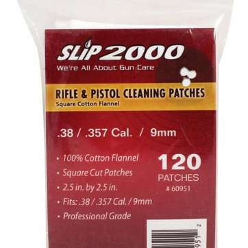 Slip 2000 Rifle and Handgun Cleaning Patches .38/.357/9mm/10mm 2.5" x 2.5" 120 PK Slip 2000